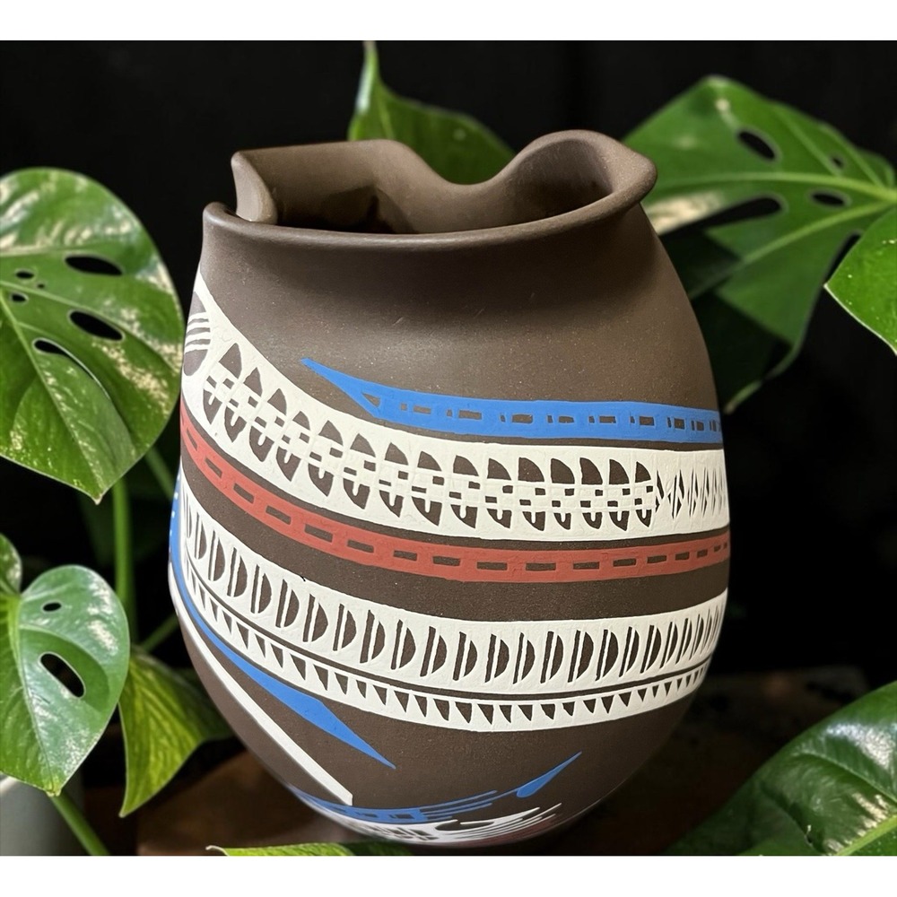 Mata Ortiz Pottery Ana Veloz Brown Clay Paquime Design Olla Vase Fine Art Mexico